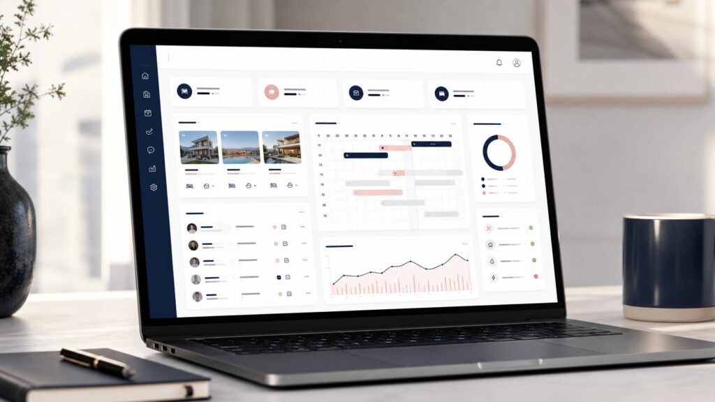 Illustration d’un backoffice DirectBooking de gestion de locations sur ordinateur